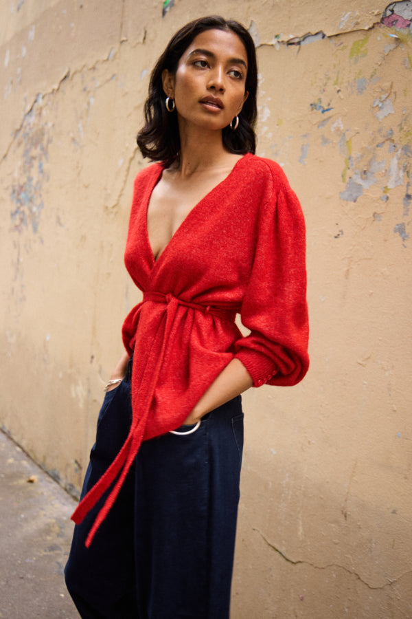 Cardigan cruzado rojo AMELIE