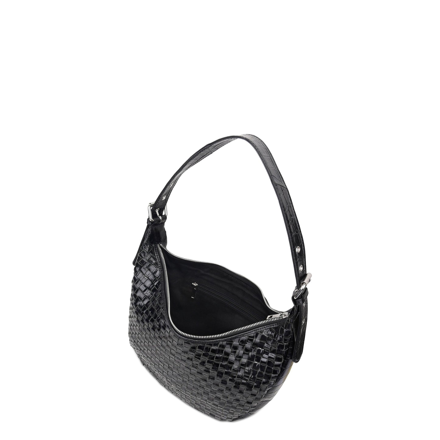 Bolso de piel media luna negro