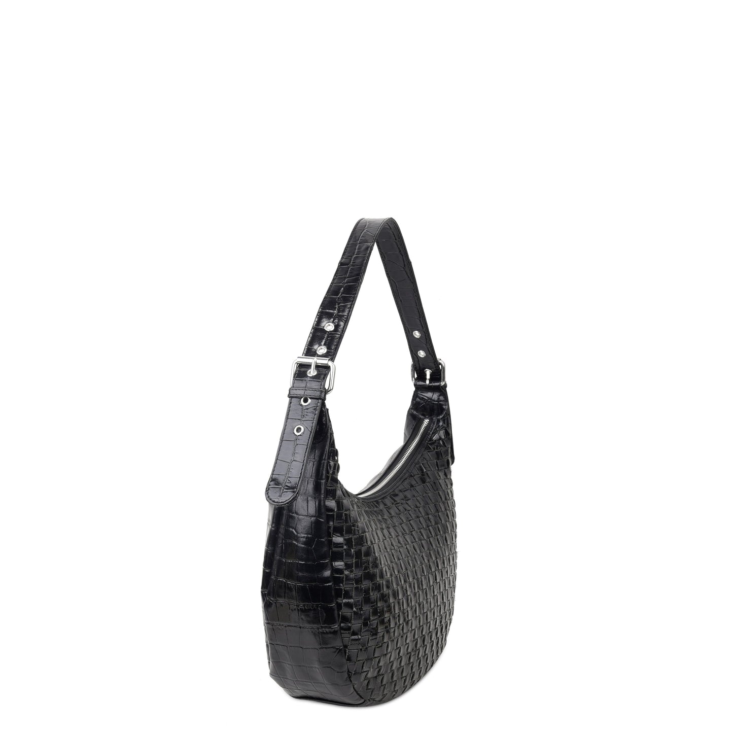 Bolso de piel media luna negro