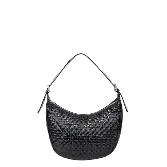 Bolso de piel media luna negro