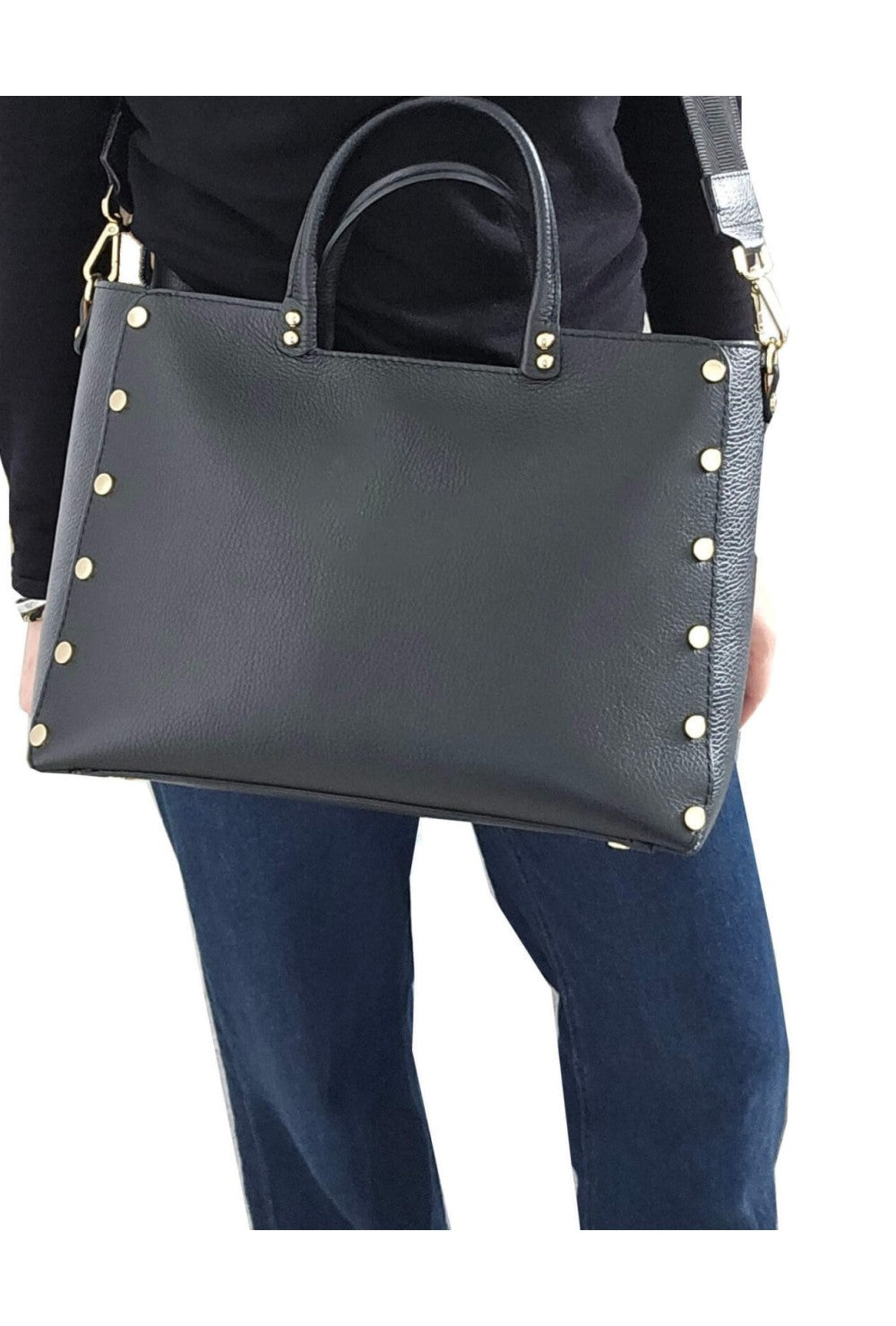 Bolso piel grande tachuelas